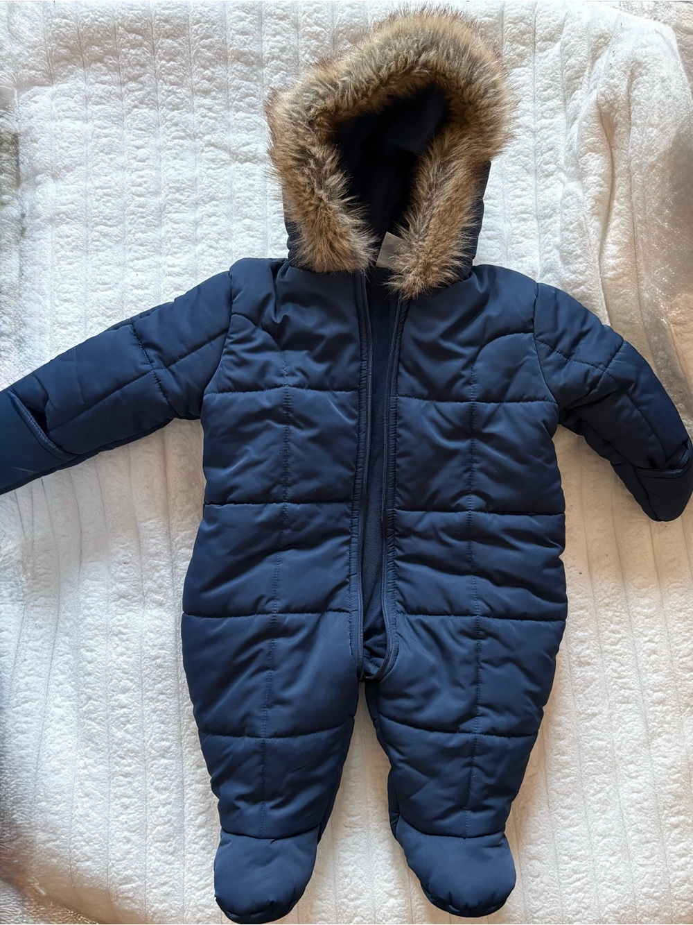 Miniwear Faux Fur Hooded Infant Snowsuit Bunting Navy 3-6M